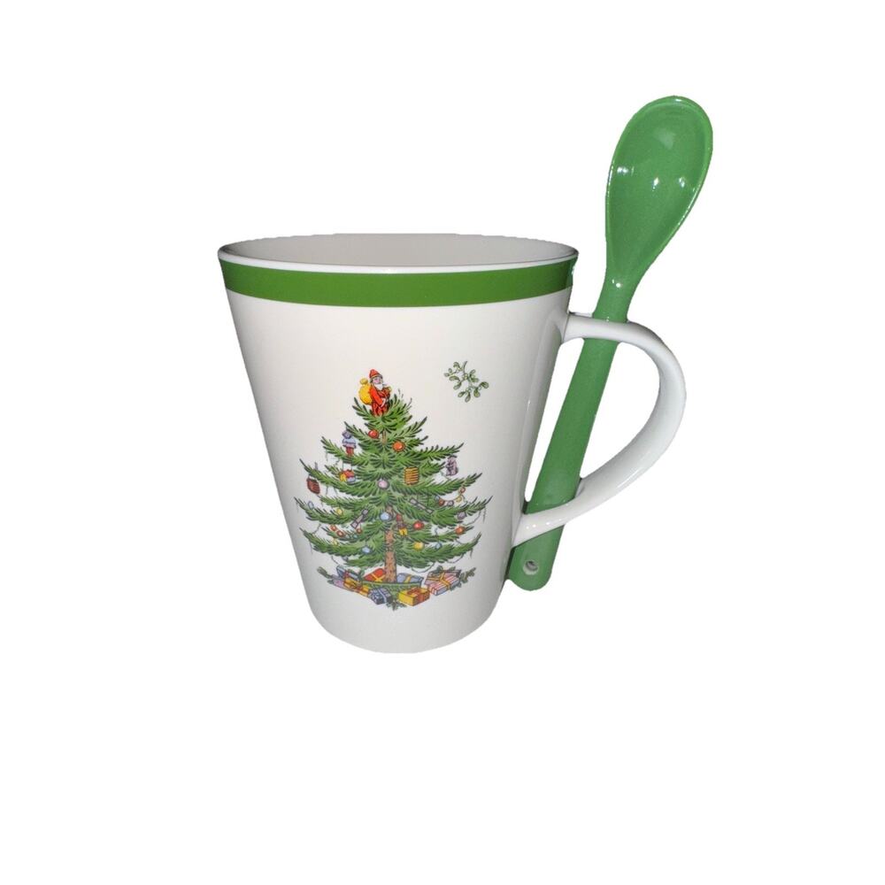 Spode Christmas Tree Mug and Spoon Set 14 Fl Oz New/Never Used
